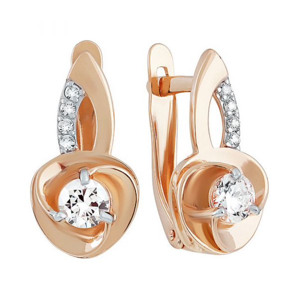 Золотые серьги с кристаллами swarovski и фианитом № 137059