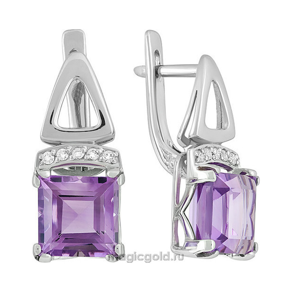 Серебряные серьги с аметистом и фианитом № 140123