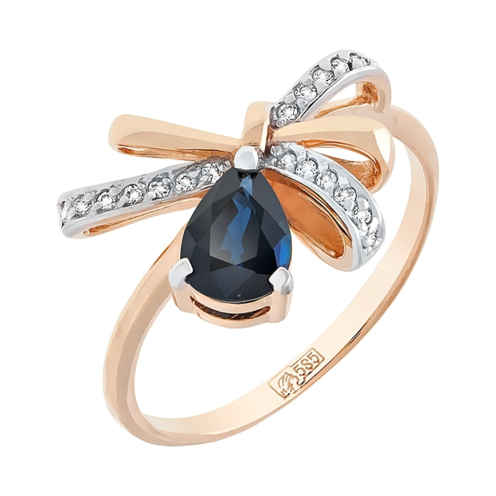 Золотое кольцо с бриллиантом и сапфиром № 113129