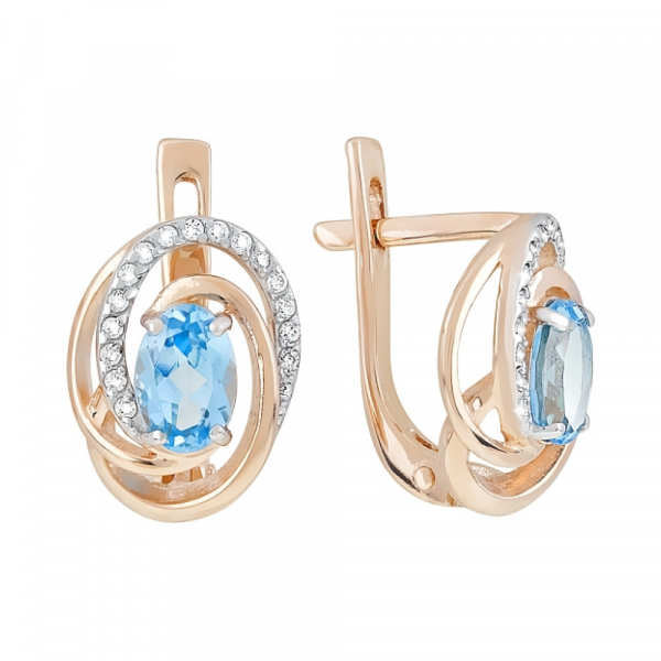 Золотые серьги с топазом и фианитом № 119976