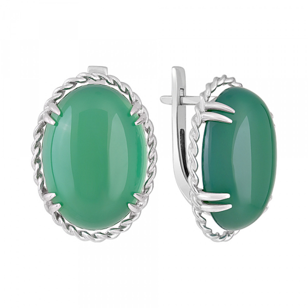 Серебряные серьги с зелёным ониксом № 128119