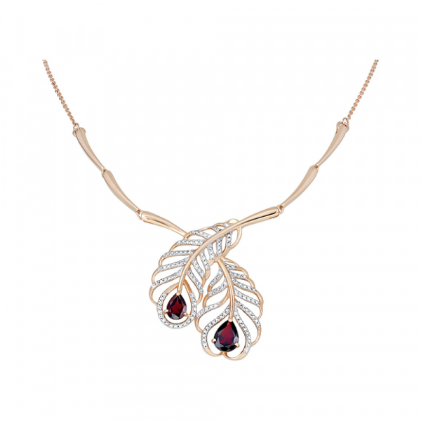 Золотое колье с гранатом и фианитом № 127013