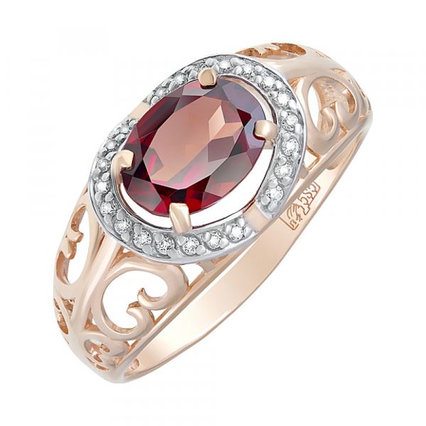 Золотое кольцо с гранатом и фианитом № 124107
