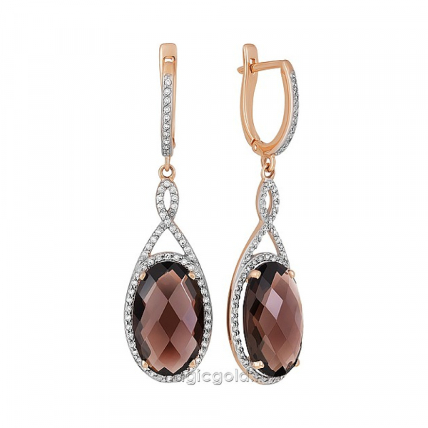 Золотые серьги с раухтопазом и фианитом № 164380