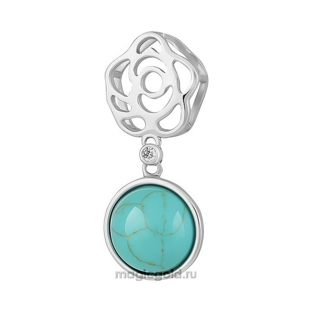 Серебряная подвеска с бирюзой и фианитом № 151407