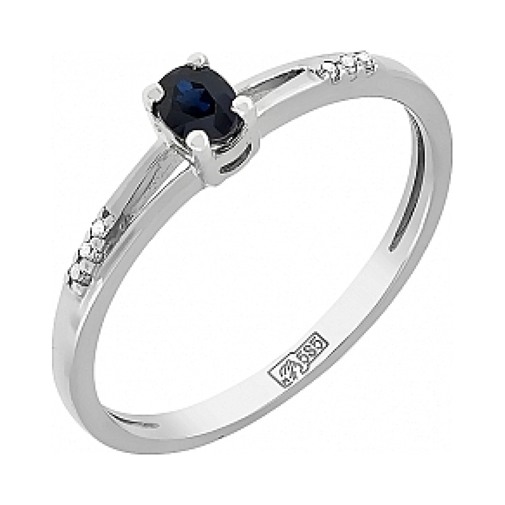 Золотое кольцо с бриллиантом и сапфиром № 114537