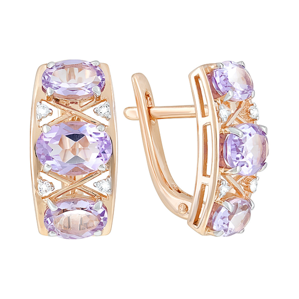 Золотые серьги с аметистом и фианитом № 119593