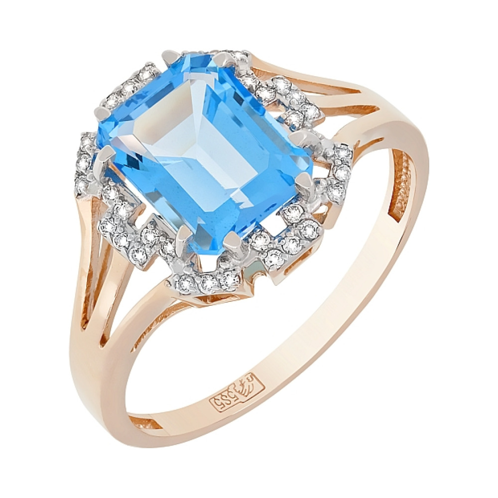 Золотое кольцо с топазом и фианитом № 117601