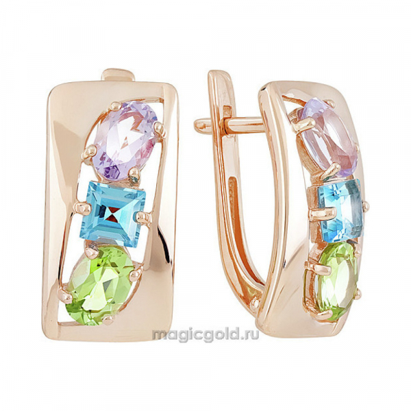 Золотые серьги с полудрагоценными вставками № 141285