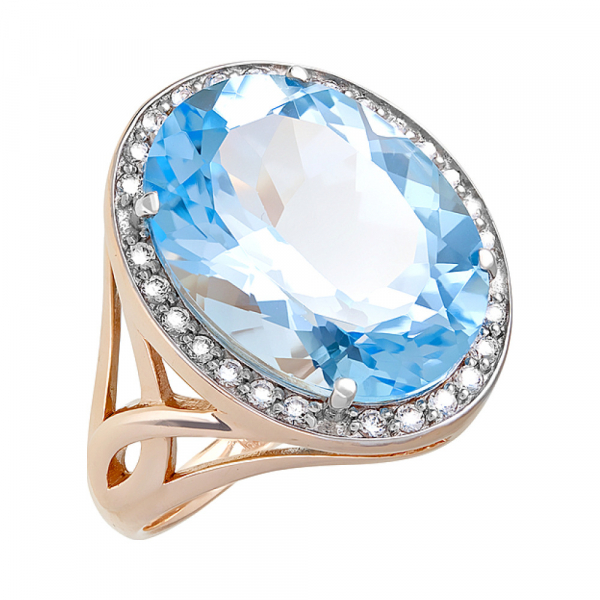 Золотое кольцо с топазом и фианитом № 122009