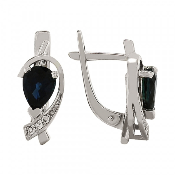 Золотые серьги с бриллиантом и сапфиром № 85166