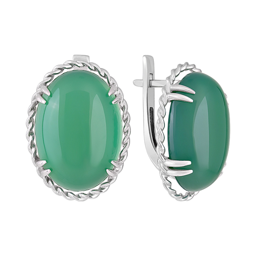 Серебряные серьги с зелёным ониксом № 128119