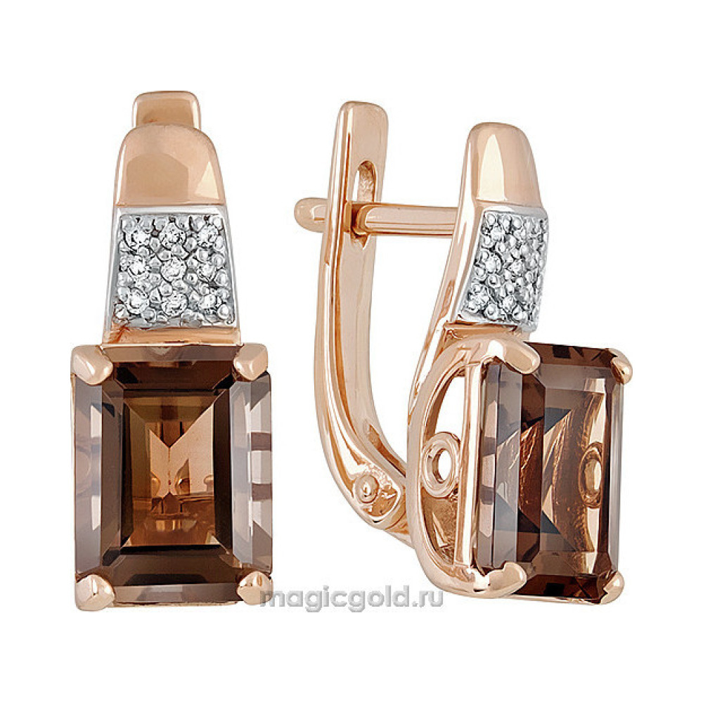 Золотые серьги с раухтопазом и фианитом № 139106