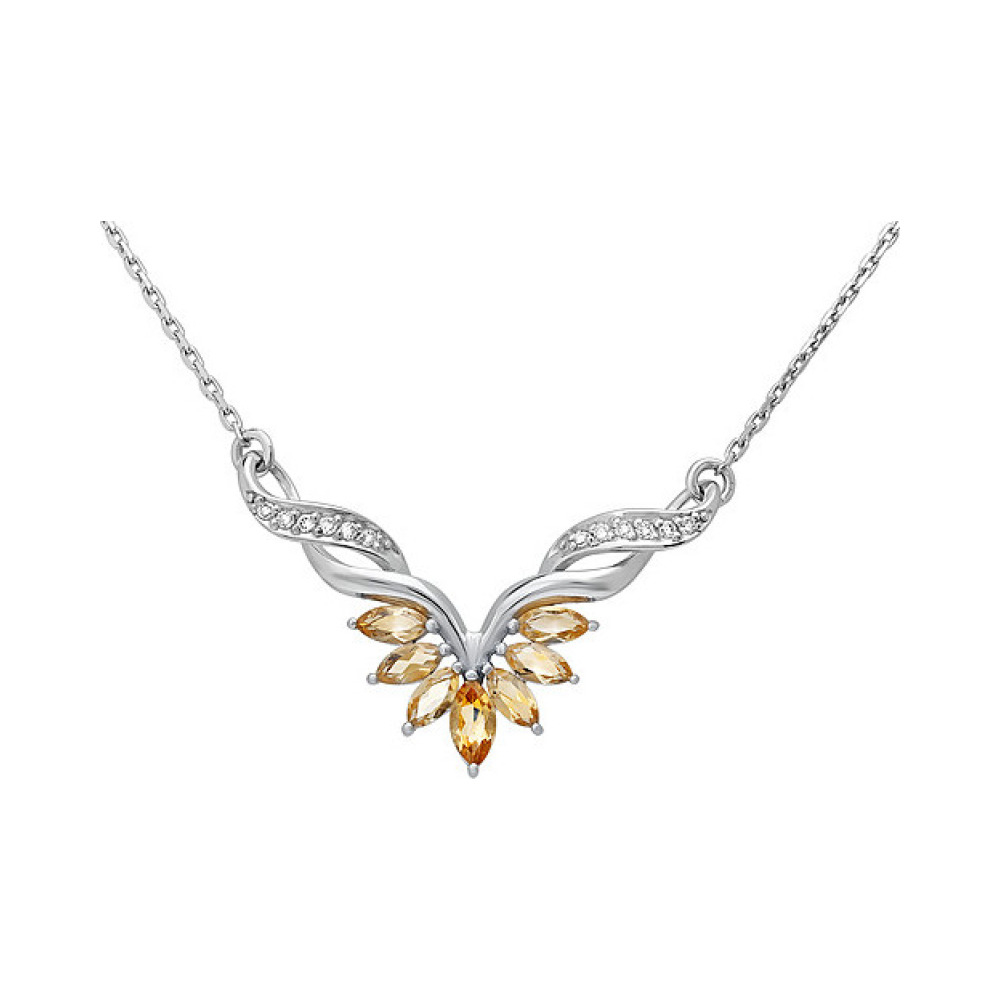 Серебряное колье с цитрином и фианитом № 133206
