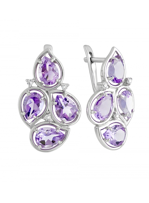 Серебряные серьги с аметистом и фианитом № 129605