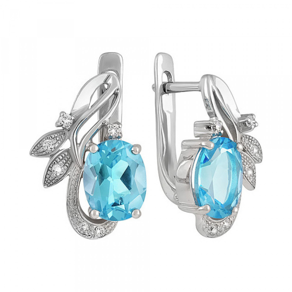 Серебряные серьги с топазом и фианитом № 72789