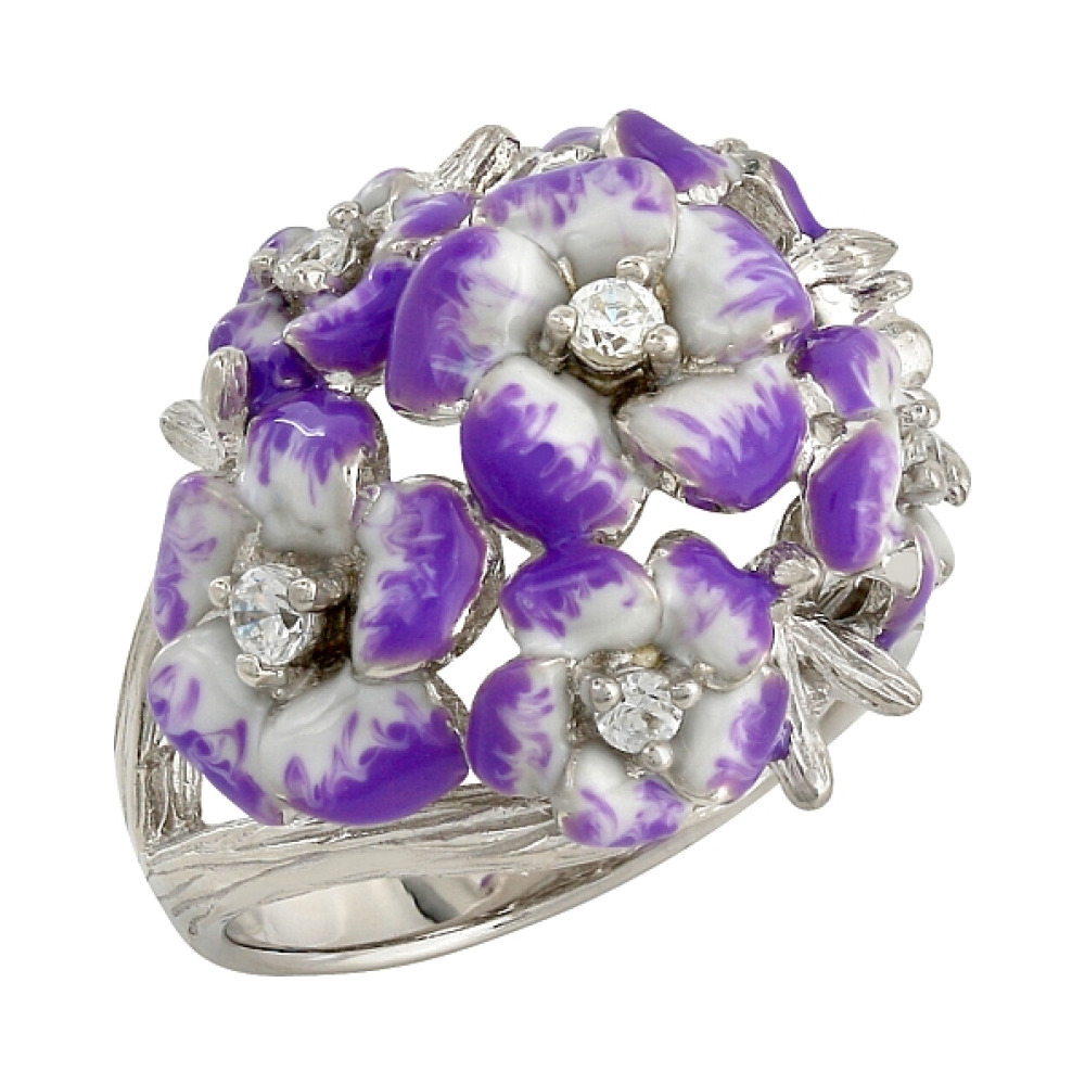 Серебряное кольцо с фианитом и эмалью № 106237