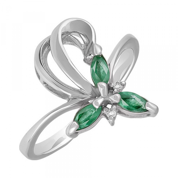 Серебряное кольцо с изумрудом и фианитом № 130311