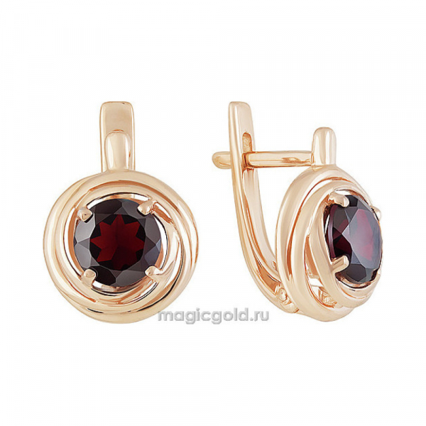 Золотые серьги с гранатом № 160603