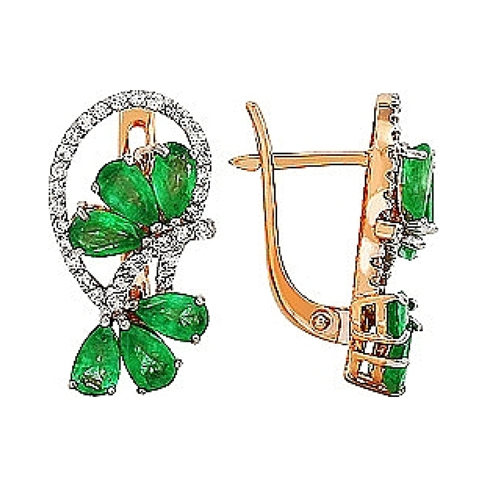Золотые серьги с бриллиантом и изумрудом № 95262