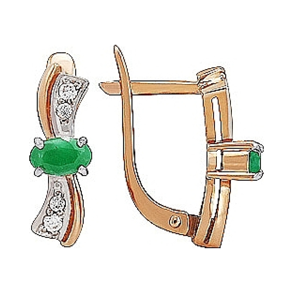 Золотые серьги с бриллиантом и изумрудом № 84284