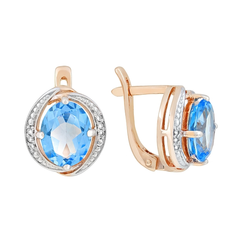 Золотые серьги с топазом и фианитом № 117552