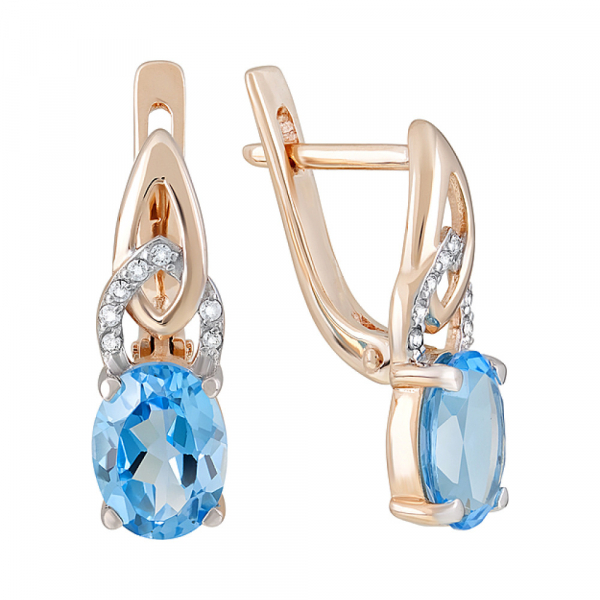 Золотые серьги с топазом и фианитом № 124083