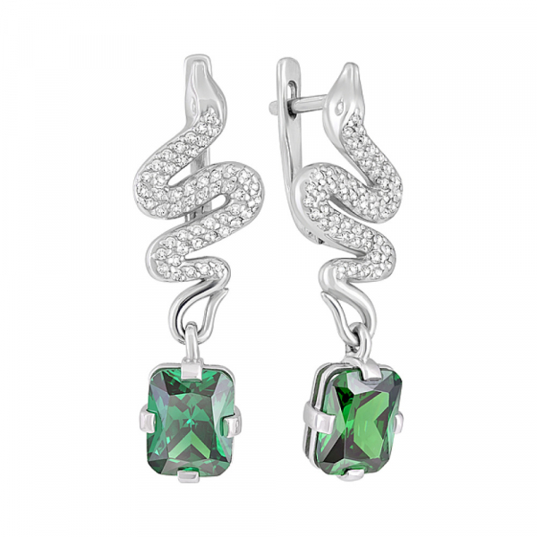 Серебряные серьги с фианитом № 128141