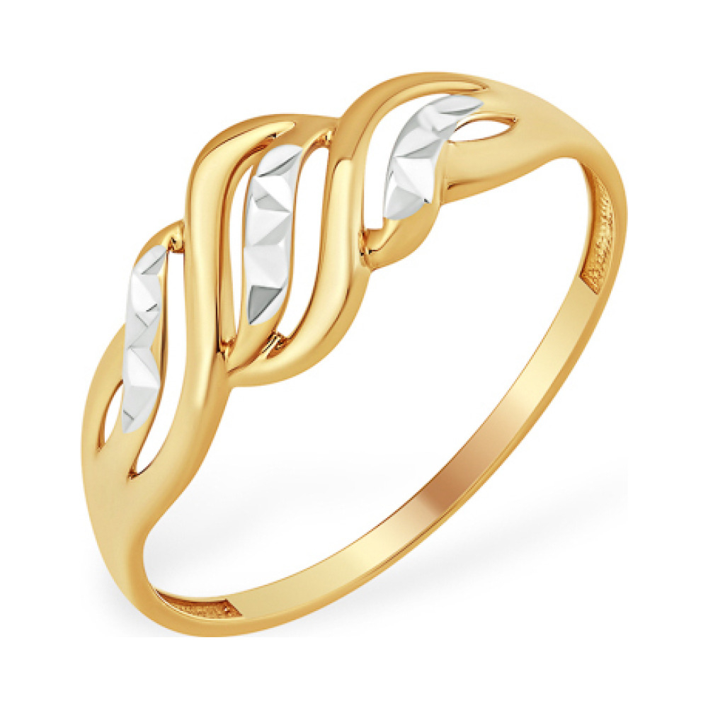 Золотое кольцо без камня с алмазкой № 163157