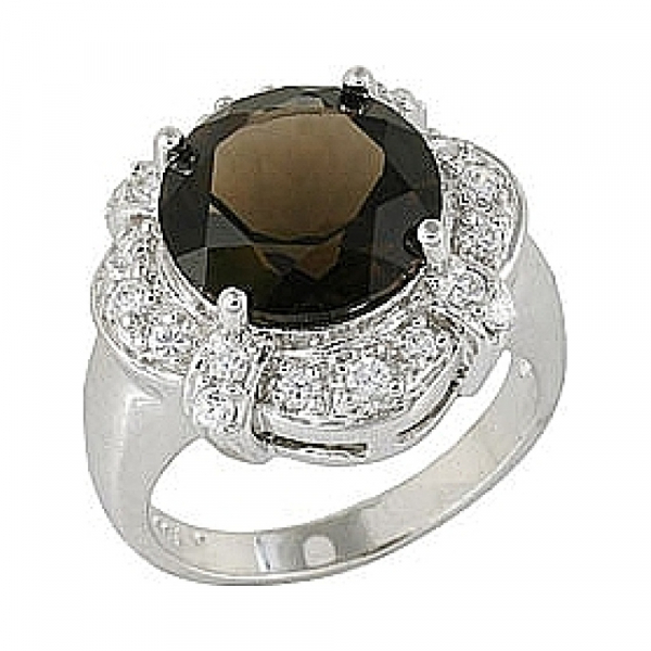 Серебряное кольцо с кварцем и фианитом № 68409