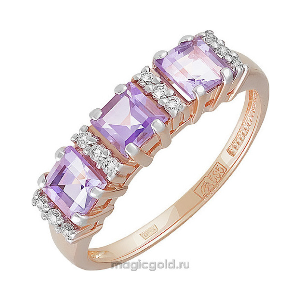 Золотое кольцо с аметистом и фианитом № 141836