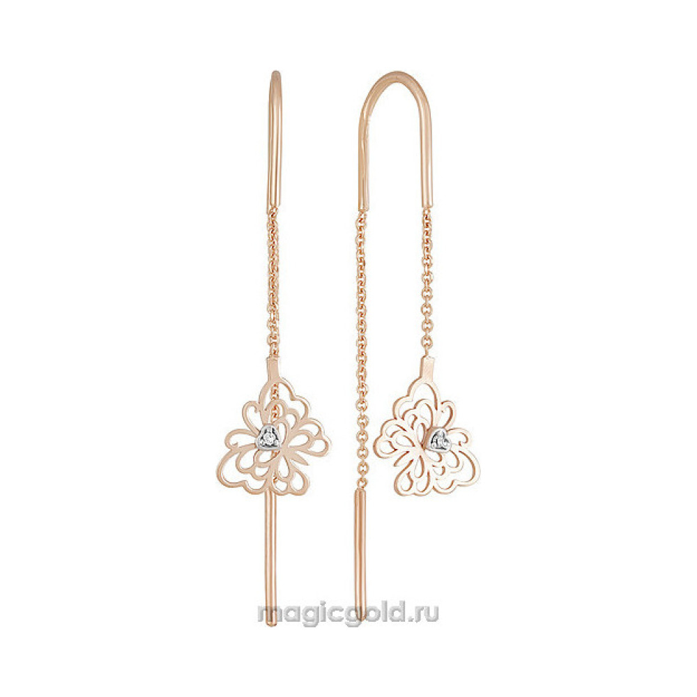 Золотые серьги с фианитом № 156112