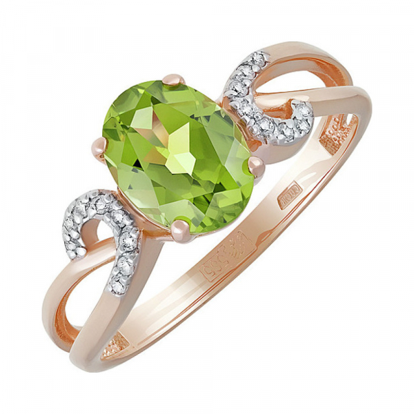 Золотое кольцо с хризолитом и фианитом № 135513