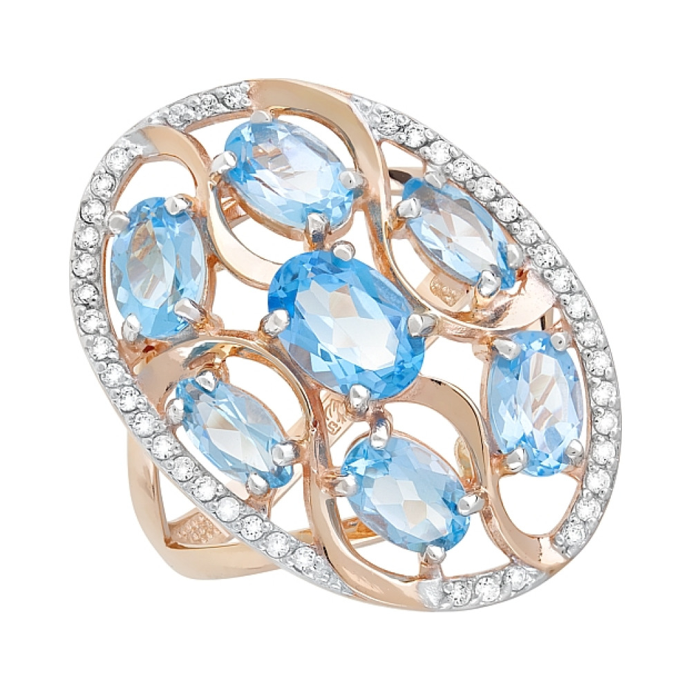 Золотое кольцо с топазом и фианитом № 119255