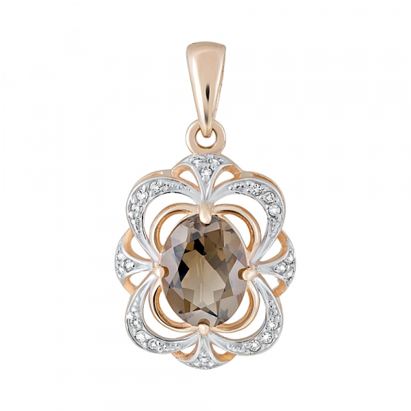 Золотая подвеска с раухтопазом и фианитом № 124581