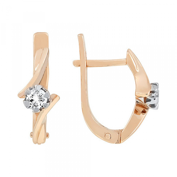 Золотые серьги с бриллиантом № 106586