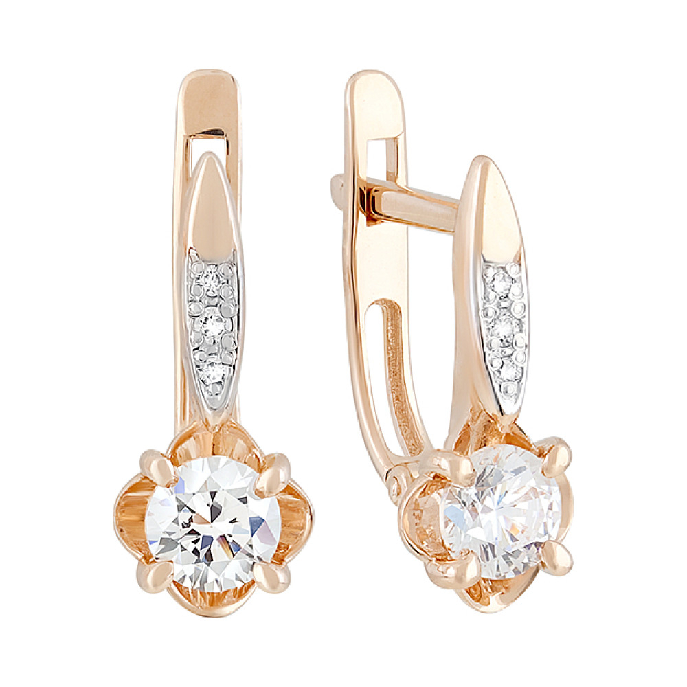 Золотые серьги с кристаллами swarovski № 128790