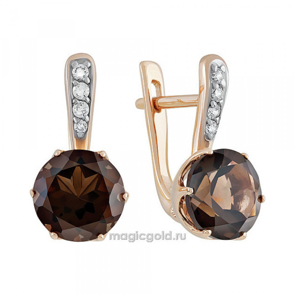 Золотые серьги с раухтопазом и фианитом № 138866