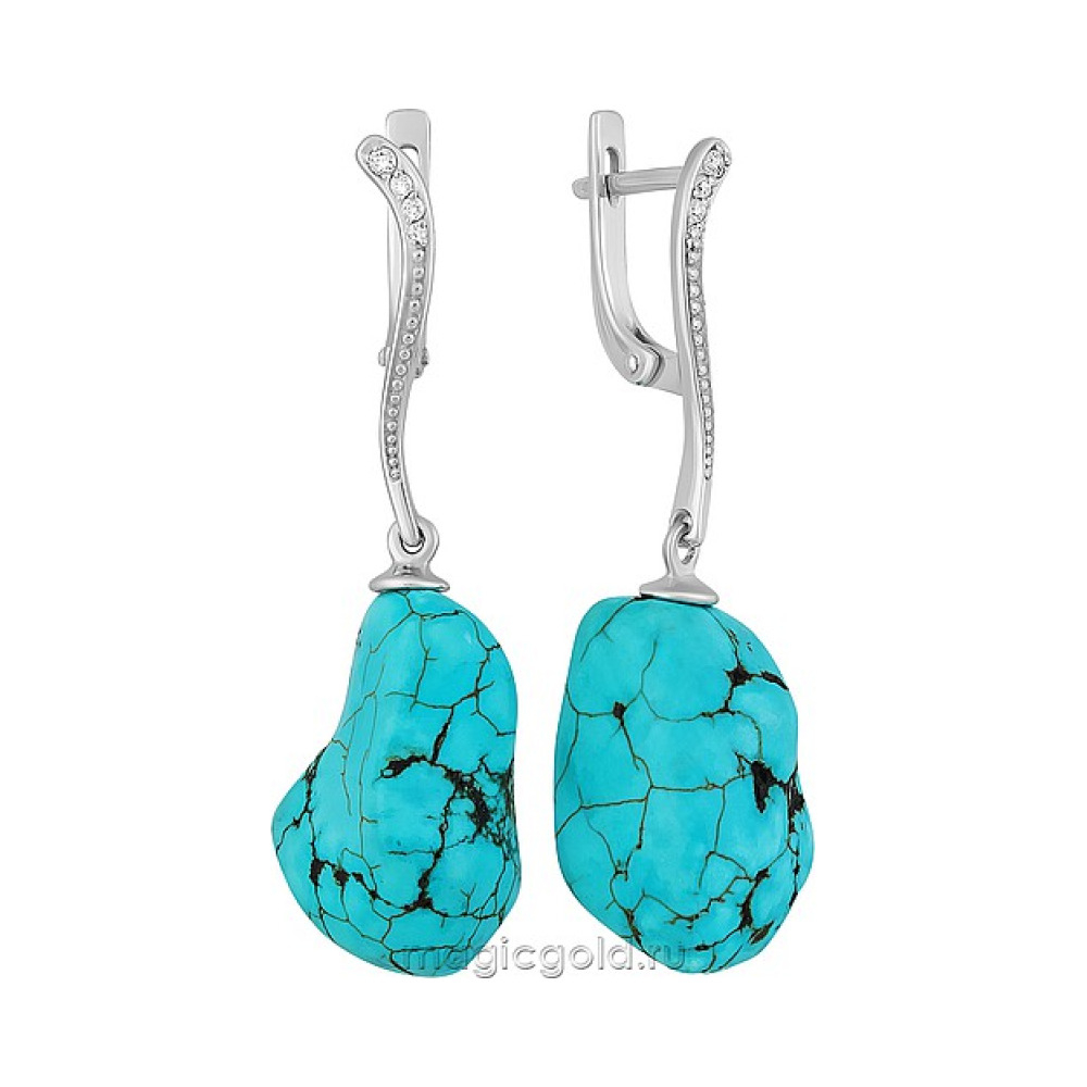 Серебряные серьги с хуалитом синт и фианитом № 162188