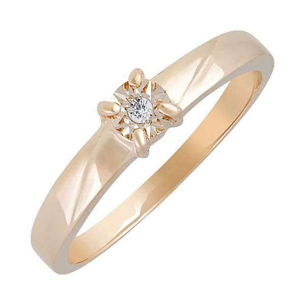 Золотое кольцо с фианитом и алмазкой № 131416