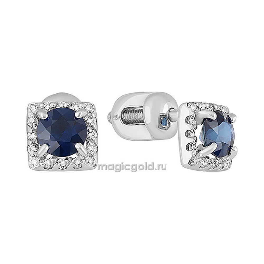 Пуссеты с бриллиантом и сапфиром № 158717