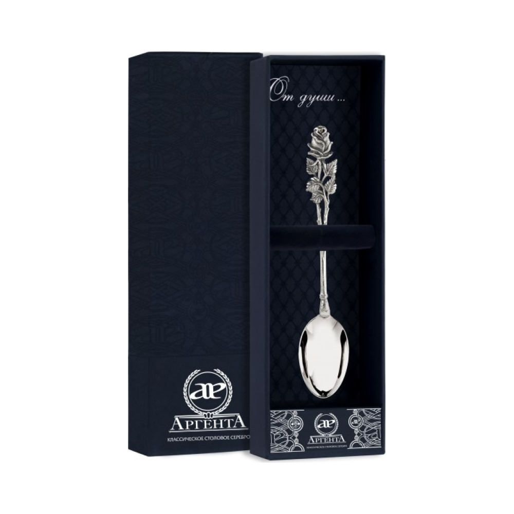 Ложка чайная "Роза" литая с черн.+ футляр