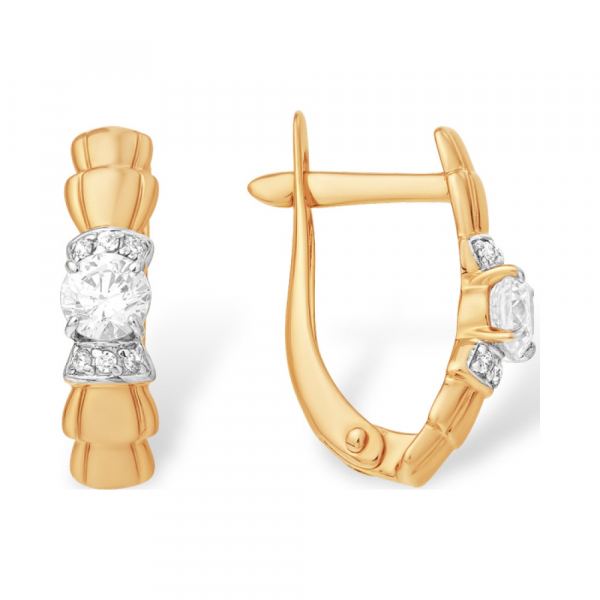 Золотые серьги с кристаллом swarovski и фианитом № 141993