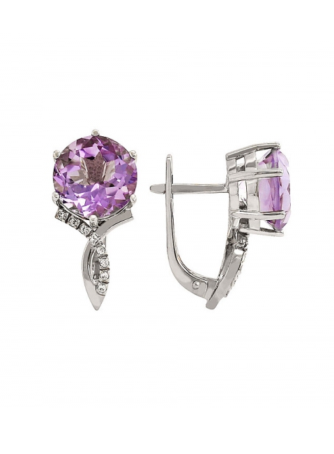 Золотые серьги с аметистом и фианитом № 84673