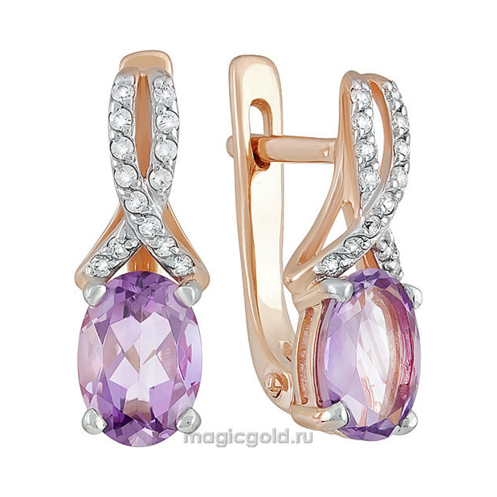 Золотые серьги с аметистом и фианитом № 139832
