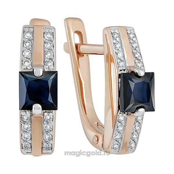 Золотые серьги с бриллиантом и сапфиром № 140258