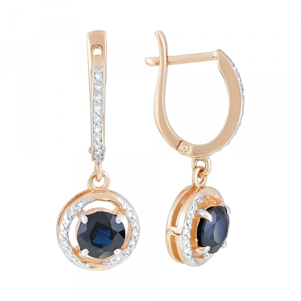 Золотые серьги с бриллиантом и сапфиром № 120404