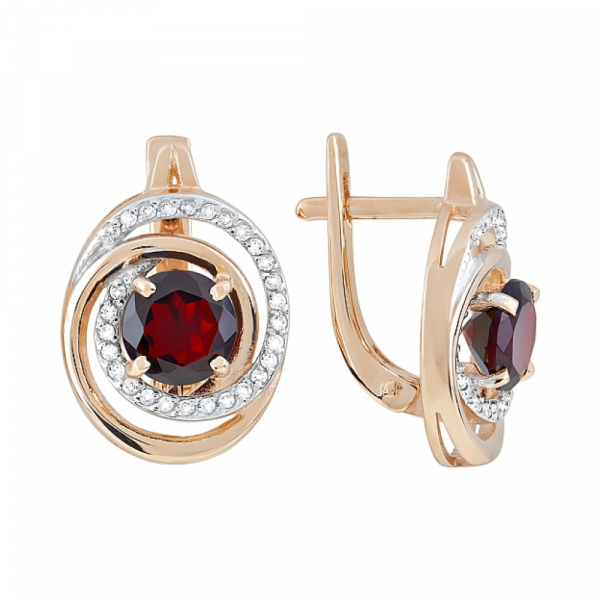 Золотые серьги с гранатом и фианитом № 119394