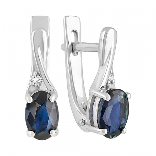 Золотые серьги с бриллиантом и сапфиром № 128828