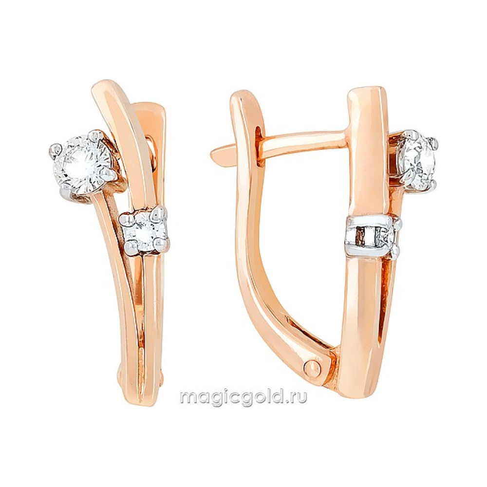 Золотые серьги с бриллиантом № 106473